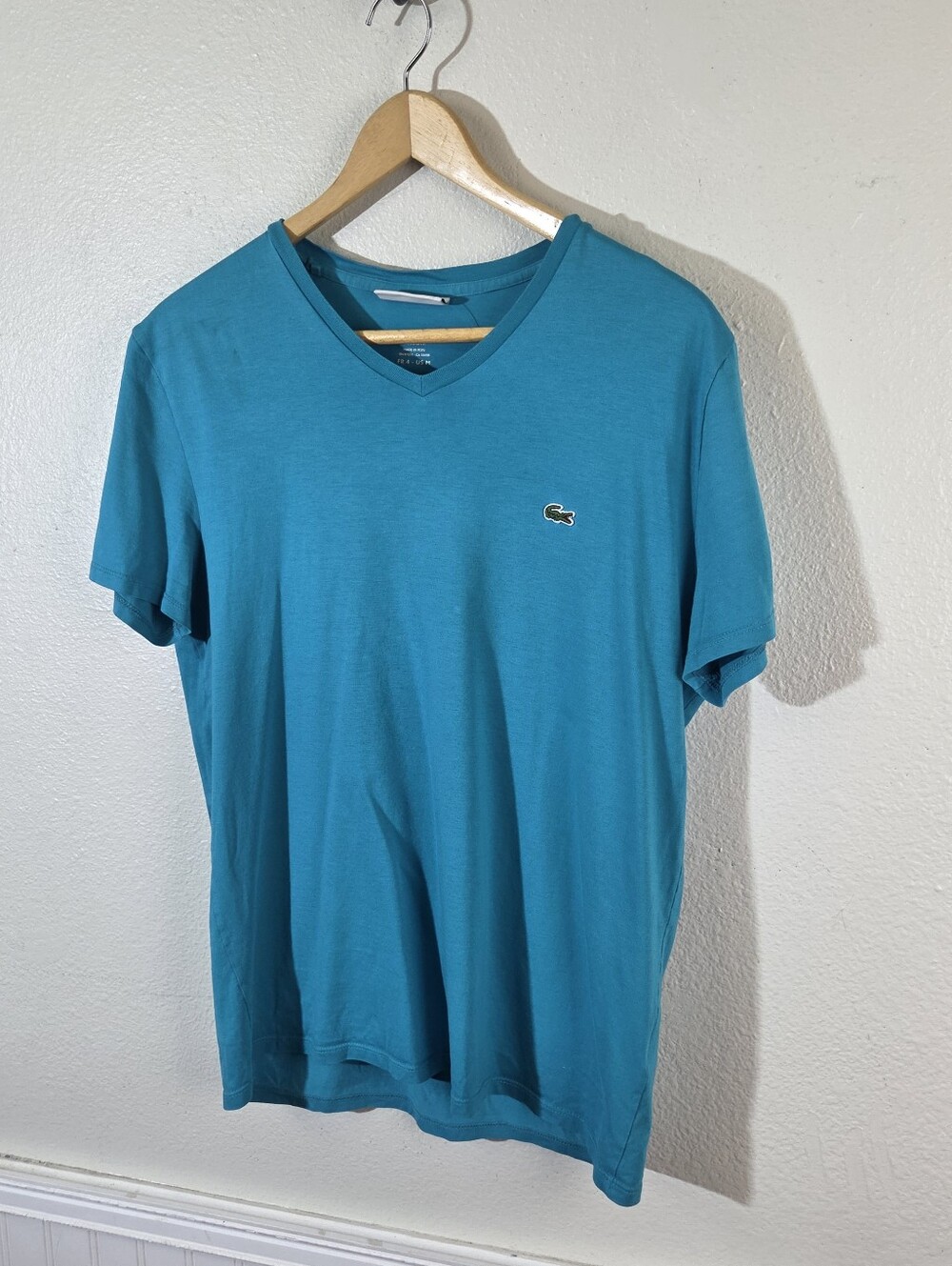 Lacoste Mens Medium Pima Cotton V Neck T Shirt Blue Regular Fit Croc Logo